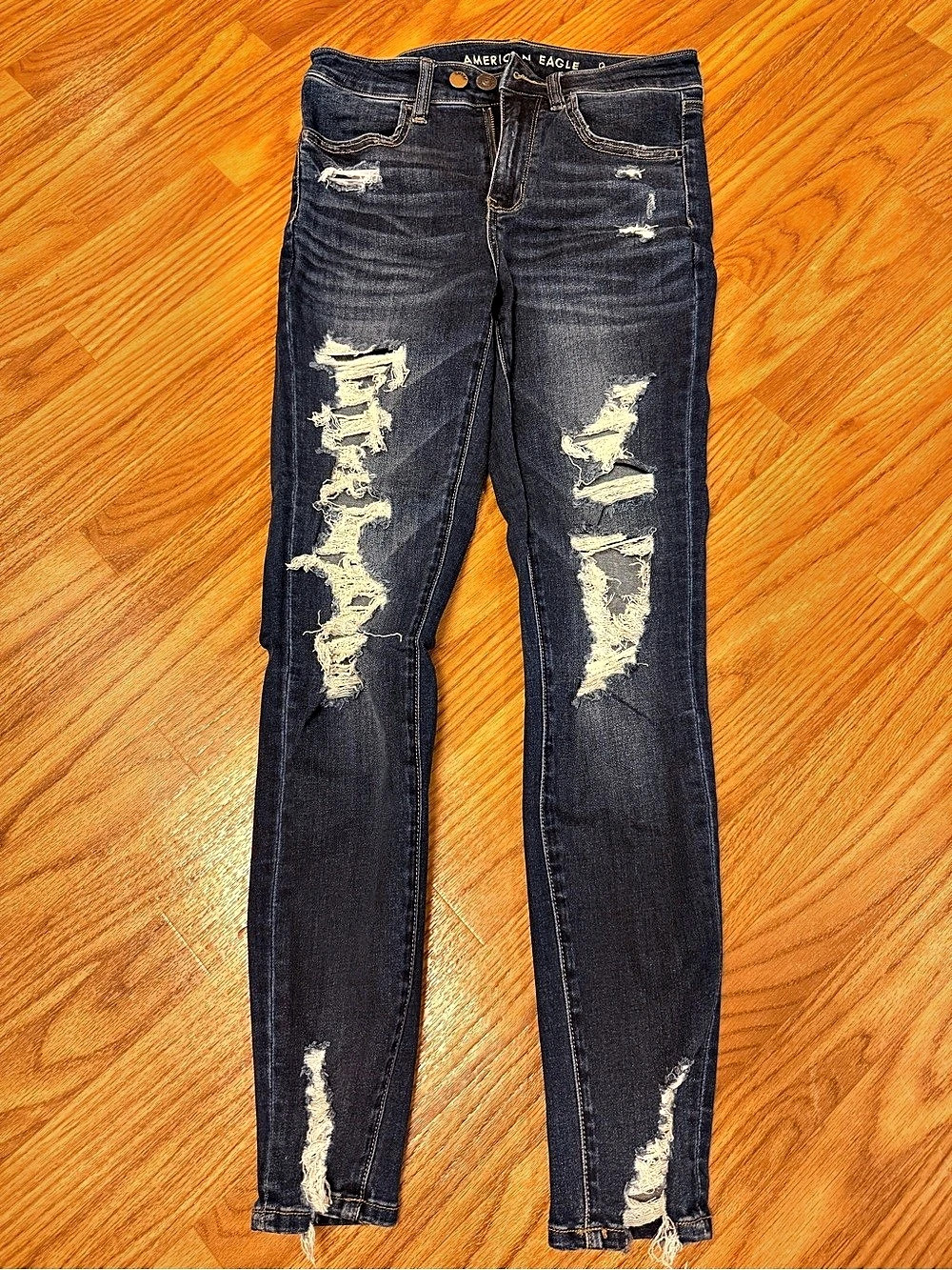 American Eagle Ripped Skinny Jeans Distressed Skinny Jeans in Black